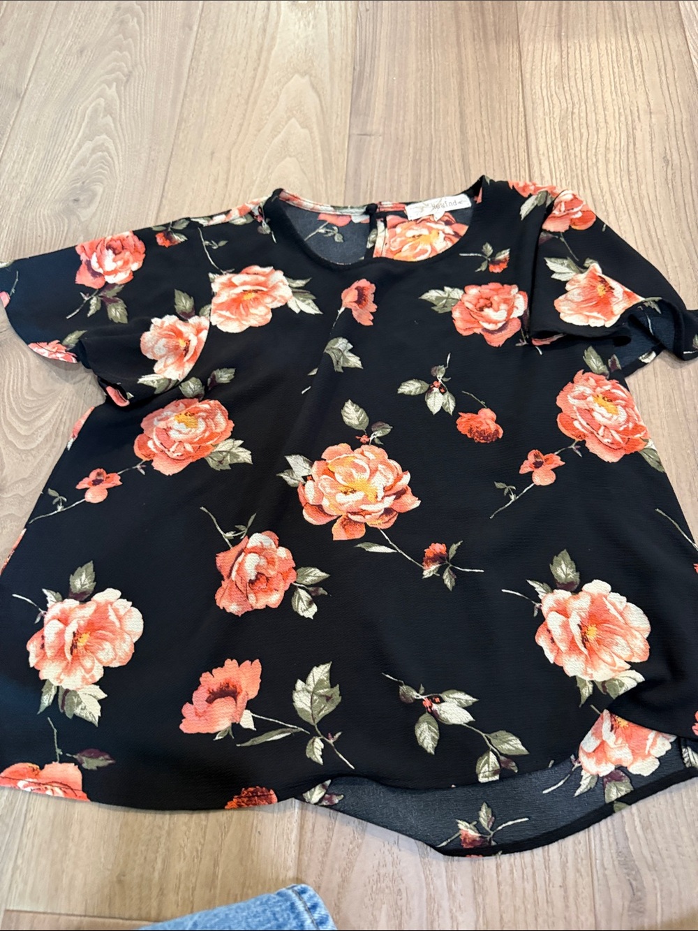 Rewind Navy Floral Blouse with Coral Rose Print